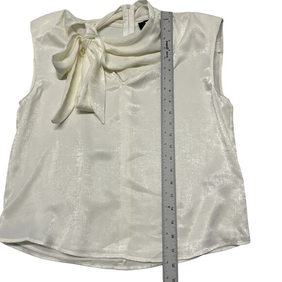 DKNY Women's Blouse Small Satin High Neck Bow Shoulder-Pad Top - Picture 2 of 6